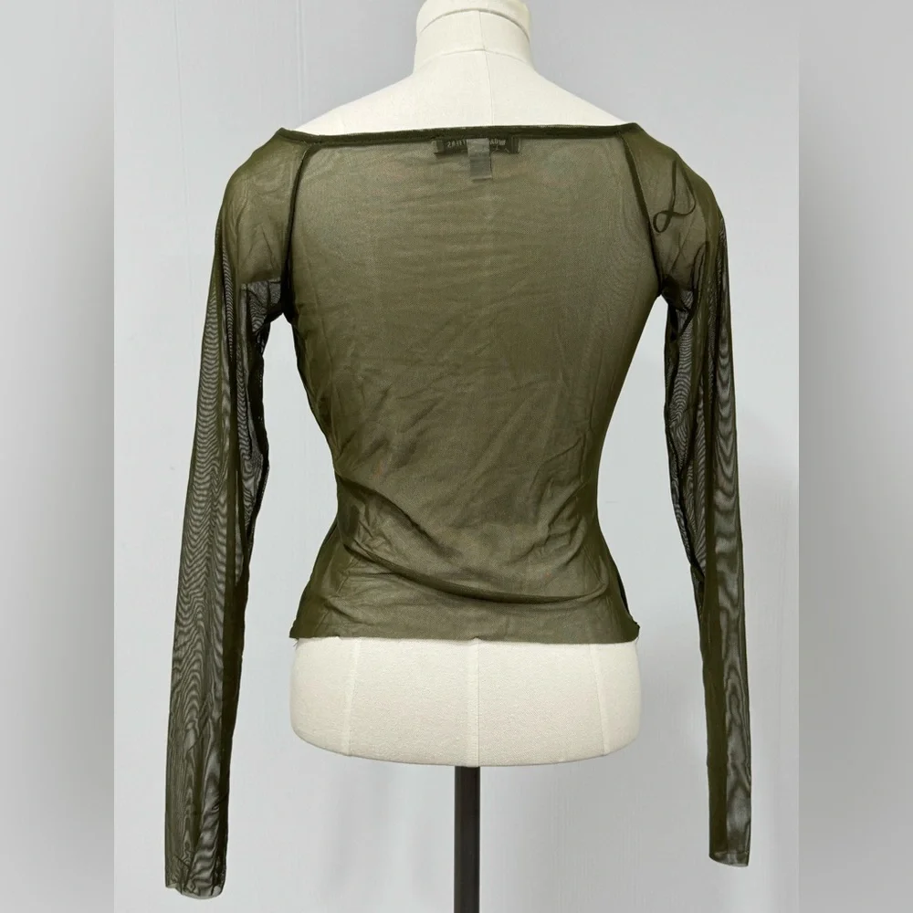 Urban Outfitters Olive Mesh Long Sleeve Blouse NWOT Sz M - Picture 5 of 14